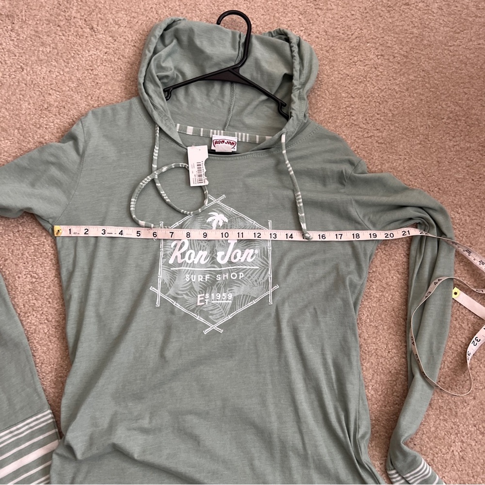 New Ron Jon Surf Shop Hoodie Small Green White Striped Long Sleeve Beachy - Picture 6 of 6